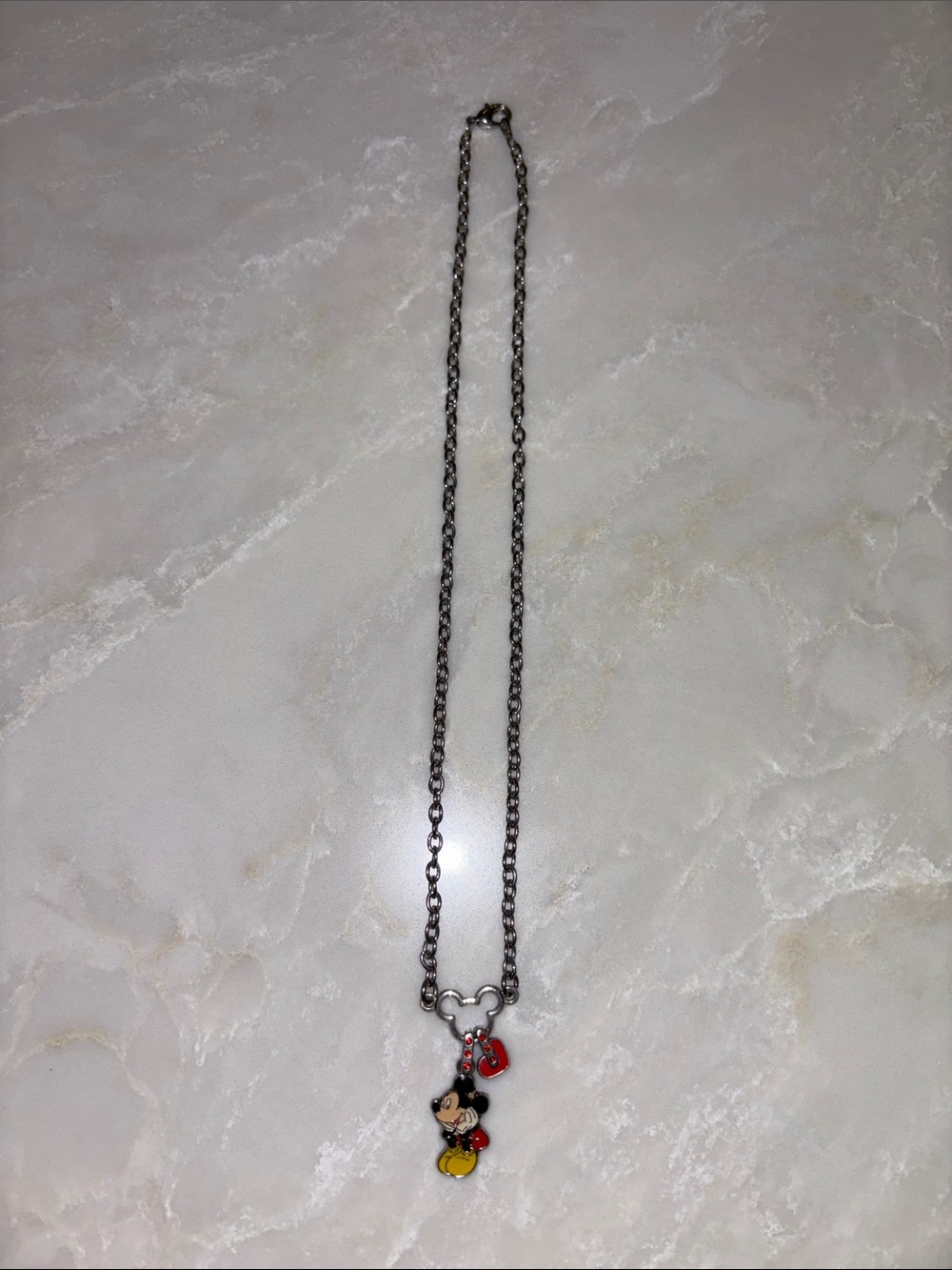 Disney Silver-Tone Necklace with Red and Yellow Minnie Character Charm